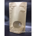 Kraft Paper Zipper Stock Bag With Clear Windows